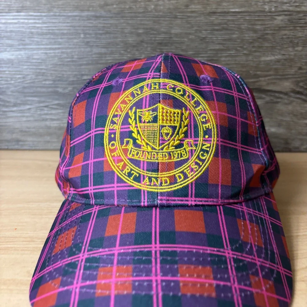 Savannah College Hat Cap Strap Back Womens Purple Plaid Art And Design